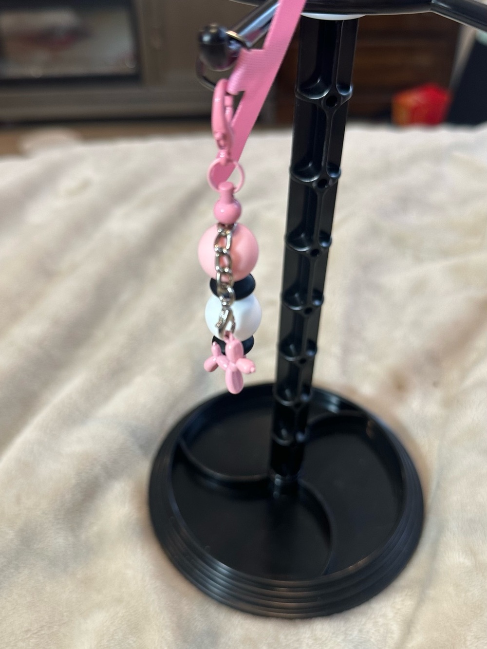 Pink Beaded phone Charm with balloon dog charm